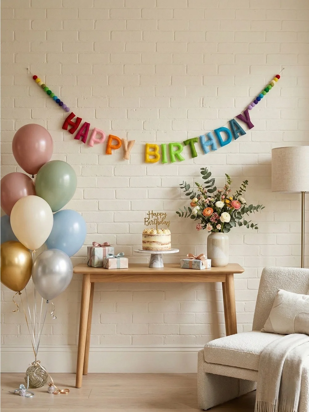 NWT Colorful Felt Happy Birthday Banner & Rainbow Garland Party Decor